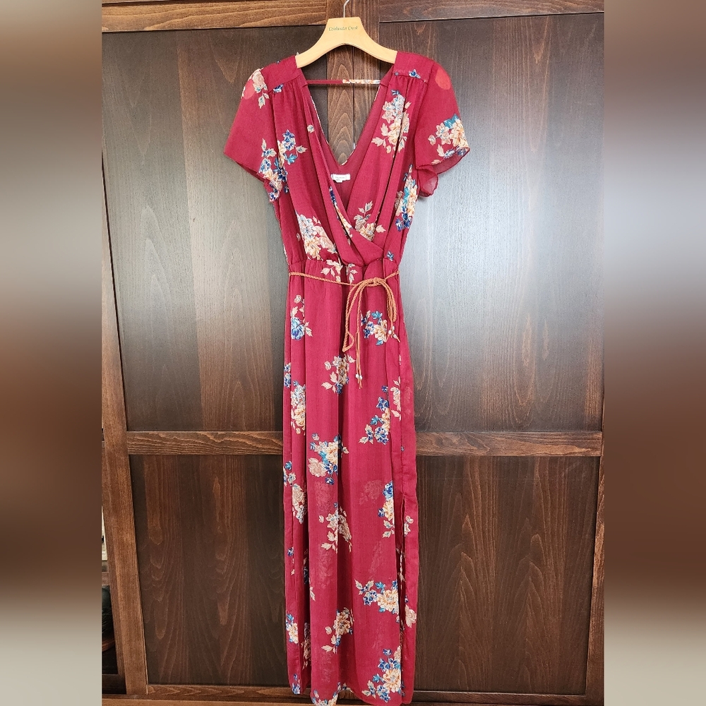 Maurices Burgundy Floral Maxi Dress